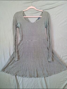 Black and White Striped Long-Sleeve Skater Dress Cross Back